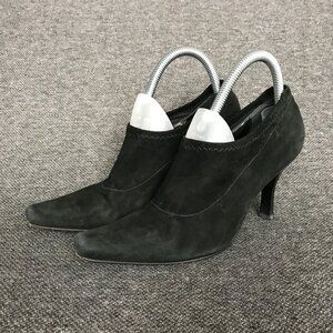 Arturo Chiang Womens Black Suede Slip On Ankle Booties Square Toe Heels Sz 7.5 M